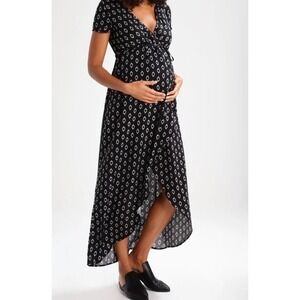 NWT Seraphine Maternity Wrap Maxi Dress Womens 4 Resortwear Flowy Neutral V-neck